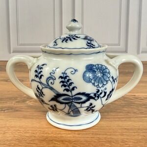 Vintage Blue Danube Cobalt Onion Pattern Sugar Dish w/Lid Banner Pre-1976 EUC
